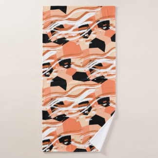 Peach Black White Abstract Pattern. Bath Towel