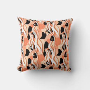 Peach Black White Abstract Pattern. Cushion
