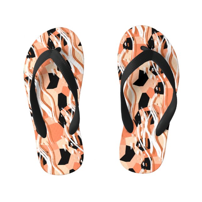 Peach Black White Abstract Pattern. Kid's Jandals (Footbed)