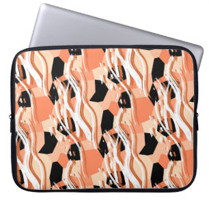Peach Black White Abstract Pattern. Laptop Sleeve