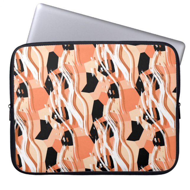Peach Black White Abstract Pattern. Laptop Sleeve (Front)