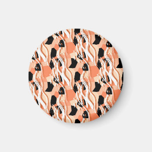 Peach Black White Abstract Pattern. Magnet