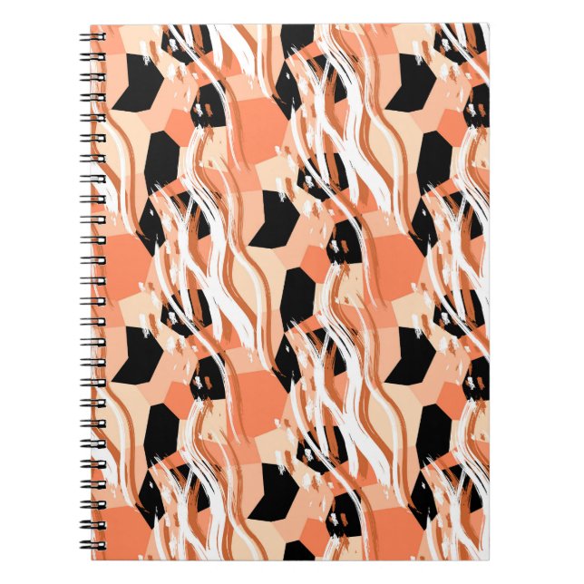 Peach Black White Abstract Pattern. Notebook (Front)
