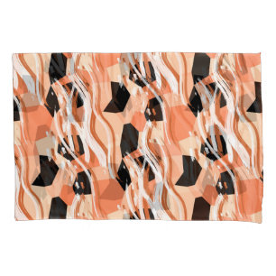 Peach Black White Abstract Pattern. Pillowcase