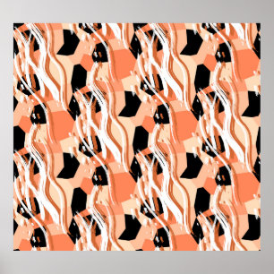Peach Black White Abstract Pattern. Poster