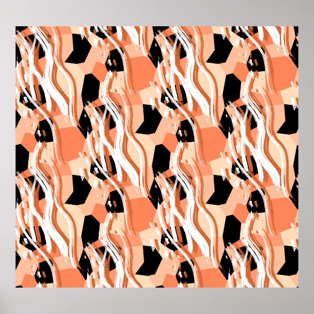 Peach Black White Abstract Pattern. Poster (Front)