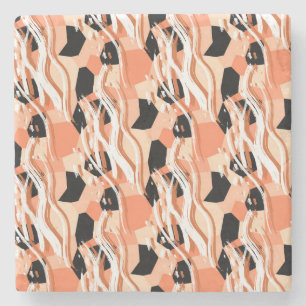 Peach Black White Abstract Pattern. Stone Coaster