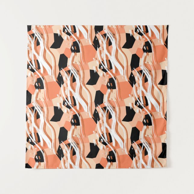 Peach Black White Abstract Pattern. Tapestry (Front)