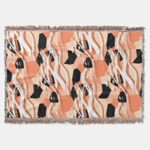 Peach Black White Abstract Pattern. Throw Blanket