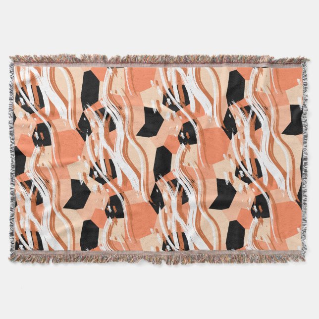 Peach Black White Abstract Pattern. Throw Blanket (Front)