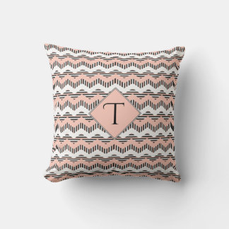 Peach, Black & White Chevron, Custom Monogram Cushion