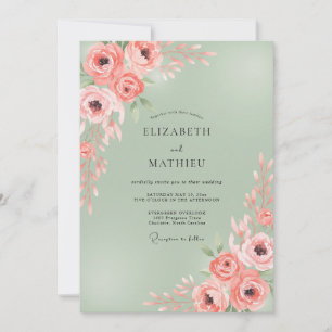 Peach Bloom Artistic Flourish Wedding Invitation