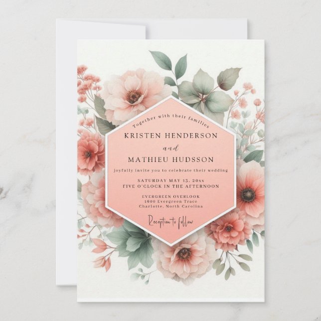 Peach Bloom Whimsy Wedding Invitation (Front)