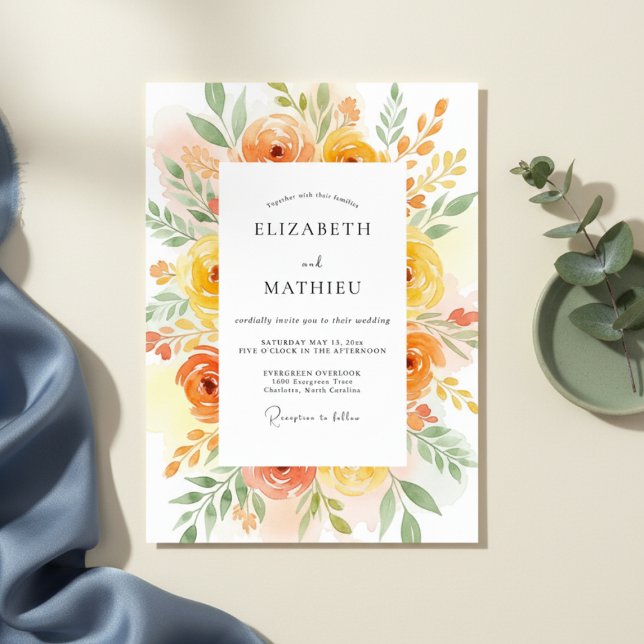 Peach Blossom Artistic Flourish Wedding Invitation (Creator Uploaded)