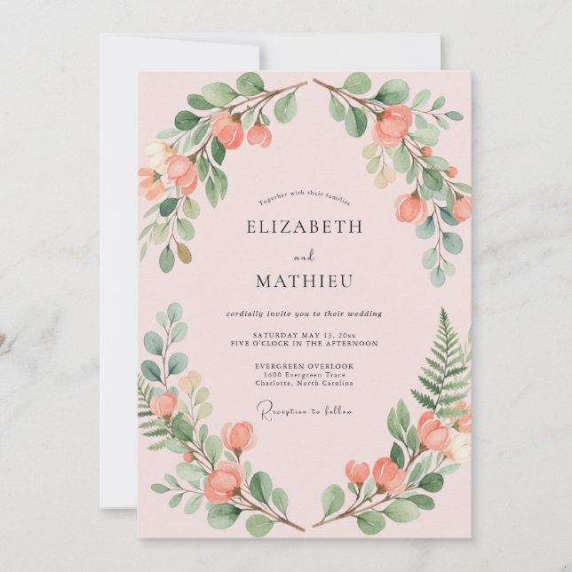 Peach Blossom Delicate Floral Wedding Invitation (Front)