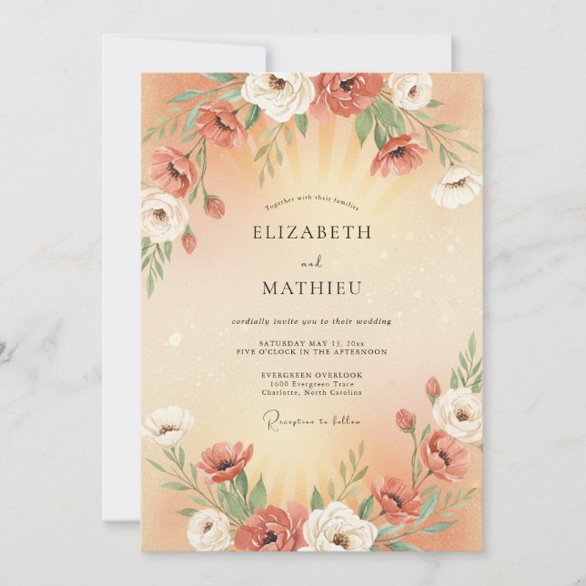 Peach Blossom Floral Romance Wedding Invitation (Front)