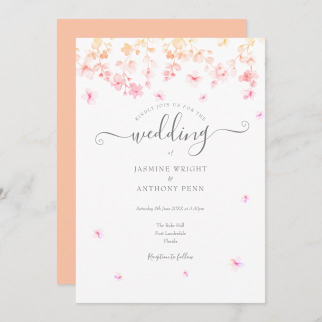 Peach Blossom Floral Wedding Invitation (Front/Back)