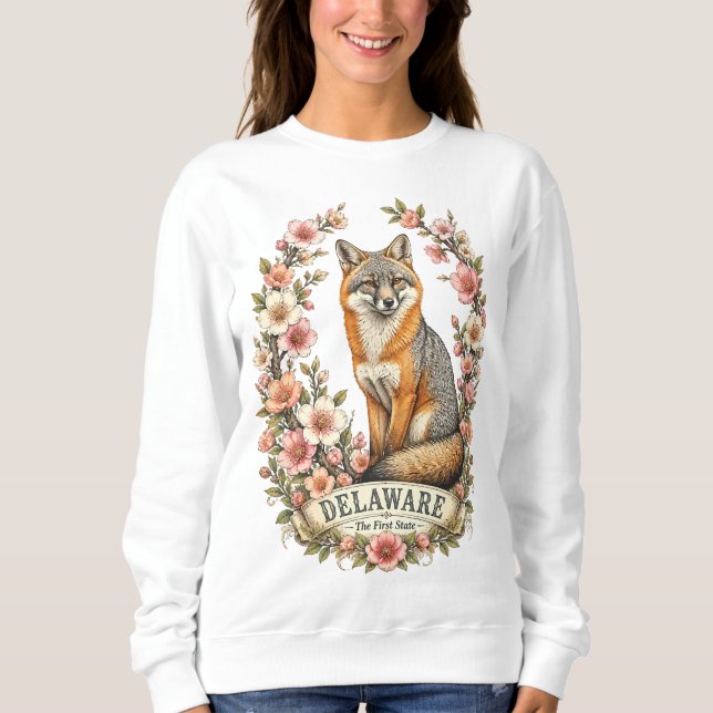 Peach Blossom Fox of Delaware Sweatshirt (Front)