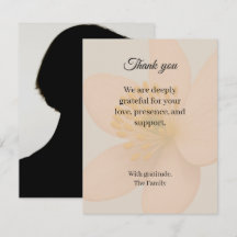Peach blossom funeral thank you card with photo