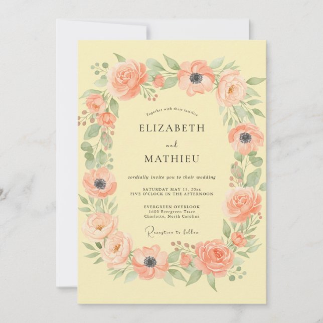 Peach Blossom Garland Romance Wedding Invitation (Front)