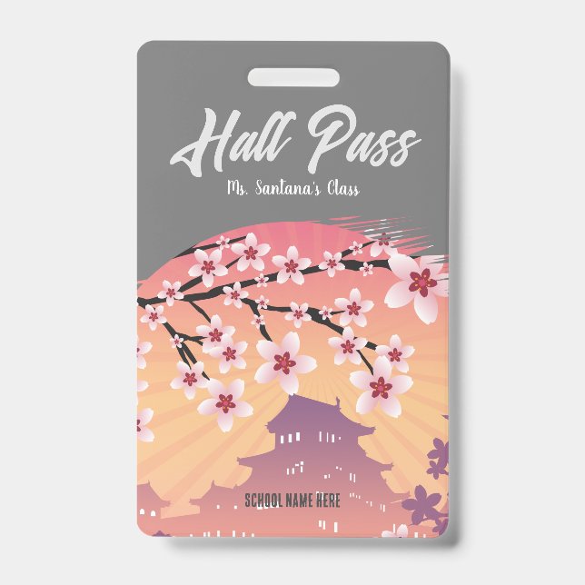 Peach Blossom Hall Pass Badge ID Badge (Front)