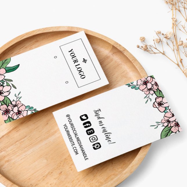 Peach Blossom Logo Social Media Earring Display Business Card (Creator Uploaded)