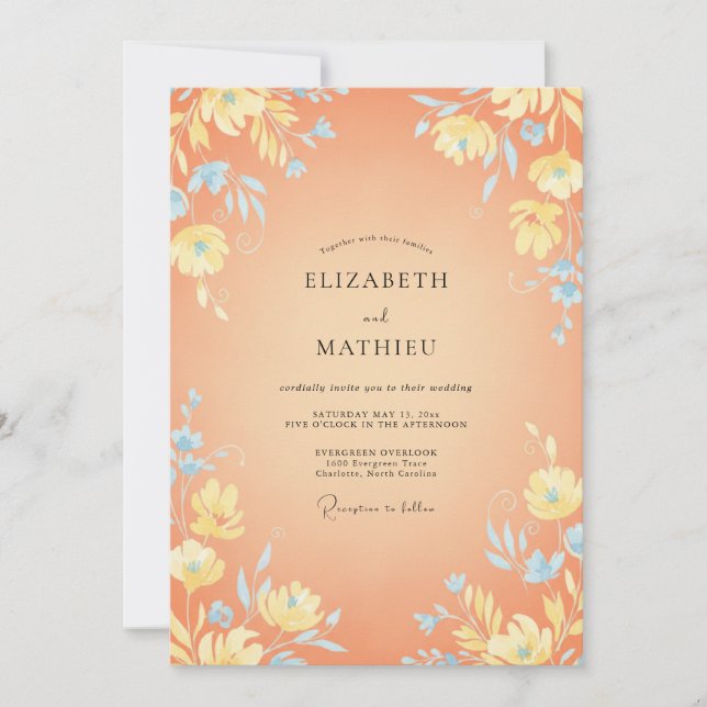 Peach Blossom Meadow Wedding Invitation (Front)