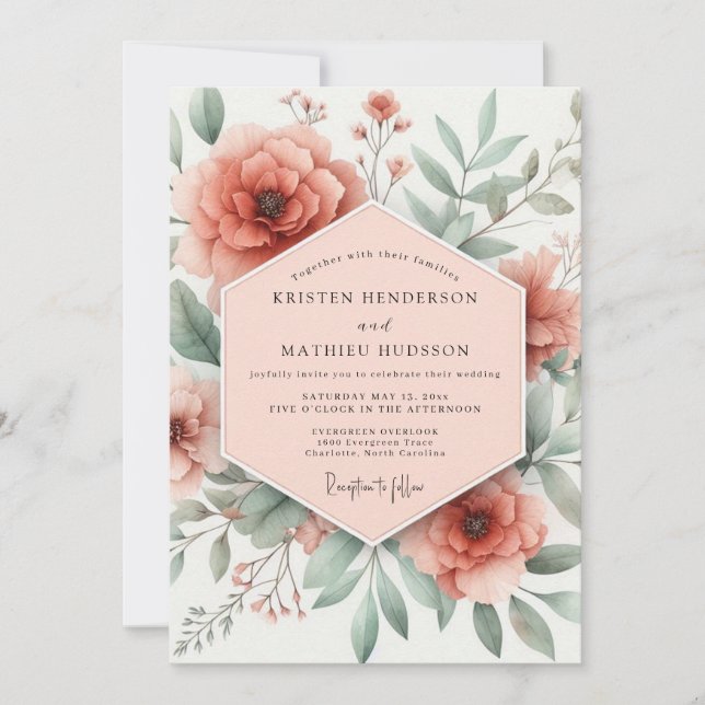 Peach Blossom Romance Wedding Invitation (Front)