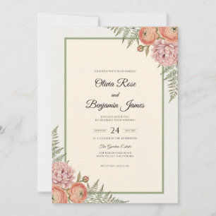 Peach Blossom Sage Wedding Invitation