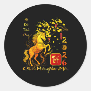 Peach Blossom Vietnamese Lunar New Year Horse 2026 Classic Round Sticker