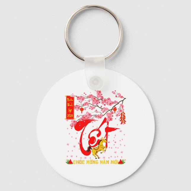 Peach Blossom Vietnamese Lunar New Year Horse 2026 Key Ring (Front)