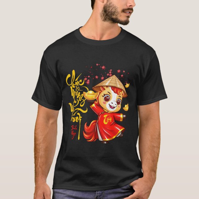 Peach Blossom Vietnamese Lunar New Year Horse 2026 T-Shirt (Front)