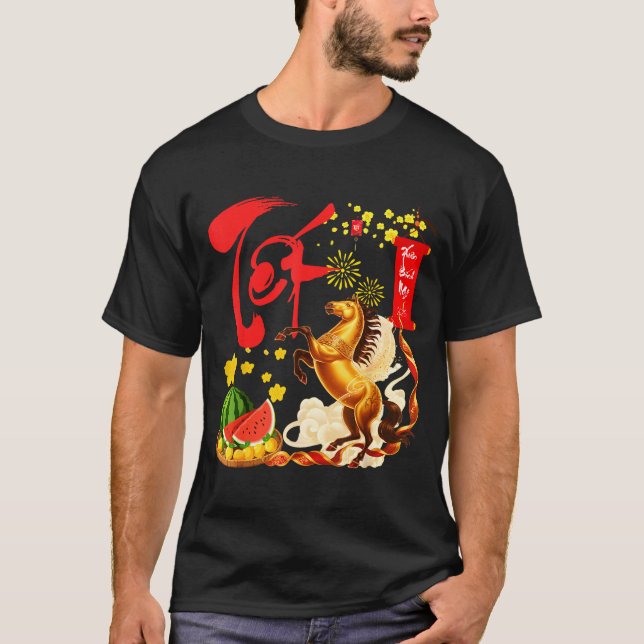Peach Blossom Vietnamese Lunar New Year Horse 2026 T-Shirt (Front)