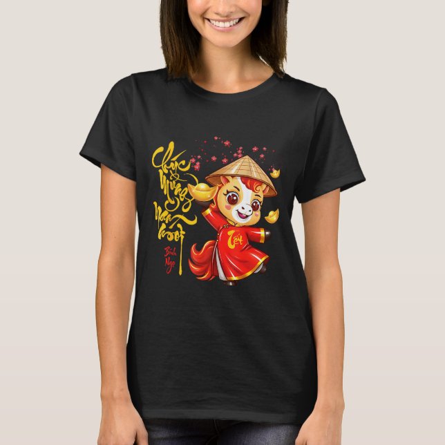 Peach Blossom Vietnamese Lunar New Year Horse 2026 T-Shirt (Front)