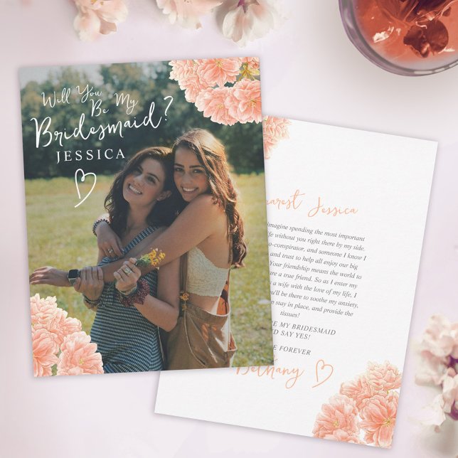 Peach blossom watercolor bridesmaid proposal card (Creator Uploaded)