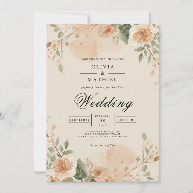 Peach Blossom Wedding Invitation (Front)