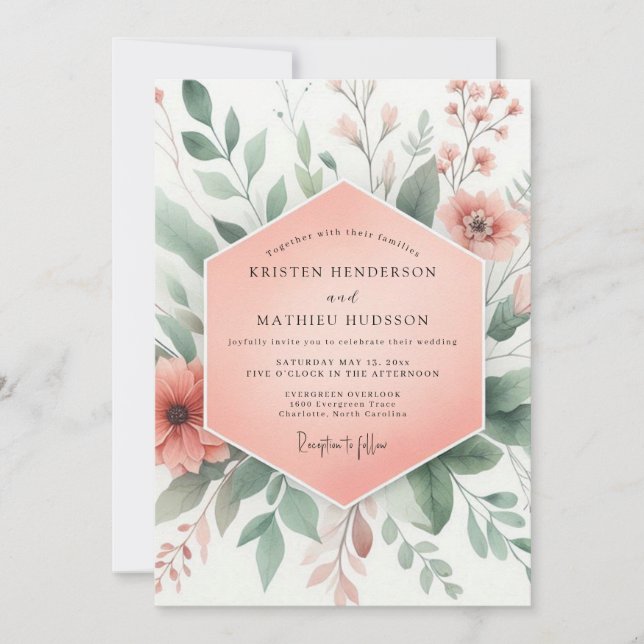 Peach Blossom Whimsy Wedding Invitation (Front)