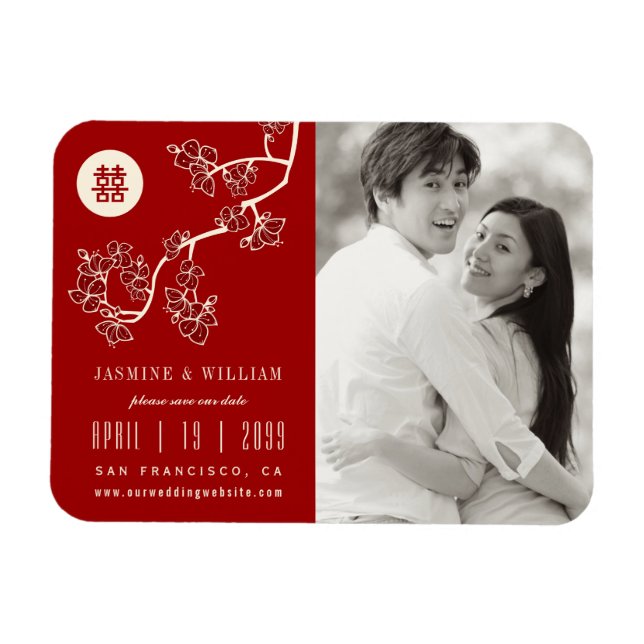 Peach Blossoms Chinese Wedding Photo Save The Date Magnet (Horizontal)