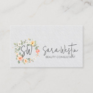 Peach Blossoms Floral Monogram Consultant Business Card