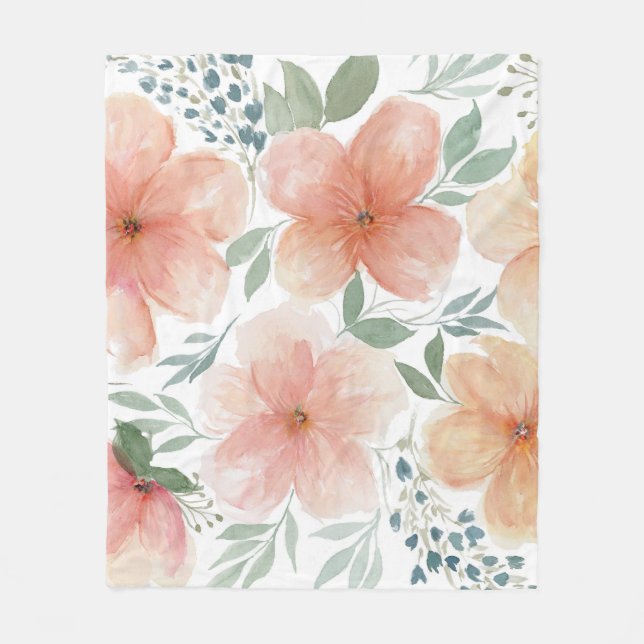 Peach Blossoms Throw Pillow Fleece Blanket (Front)