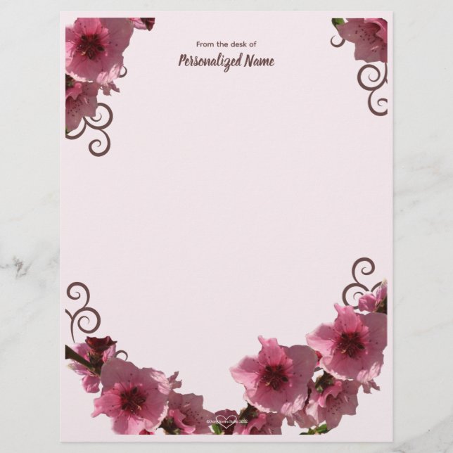 Peach Blossoms Unlined  Custom Letterhead (Front)
