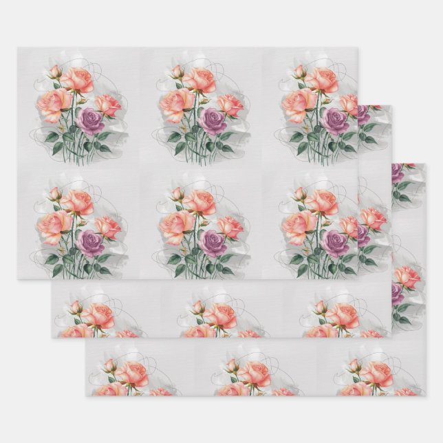 Peach Blossoms Wrapping Paper Sheet (Set)