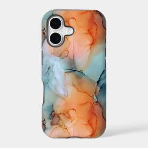 Peach Blue Alcohol Ink Fluid Abstract