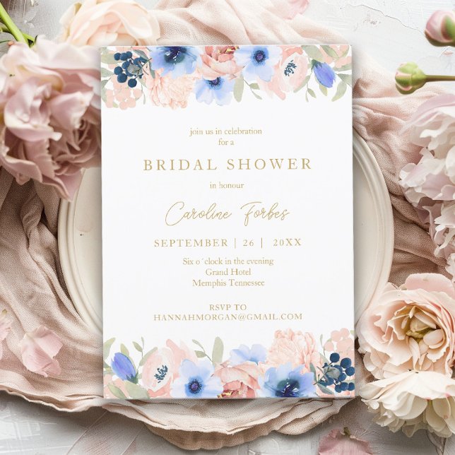 Peach Blue Blush Gold Bridal Shower Invitation (Creator Uploaded)
