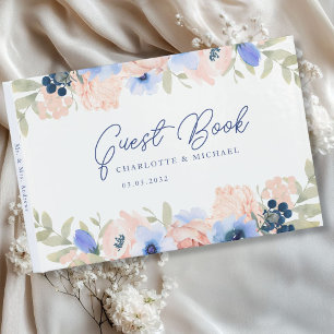 Peach Blue Blush Wedding  Guest Book