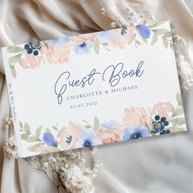 Peach Blue Blush Wedding  Guest Book (Peach Blue Blush Wedding Guest Book with your name and date.)