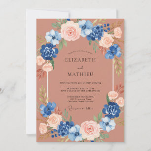 Peach Blue Botanical Romance Wedding Invitation