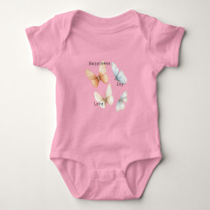 Peach Blue Butterflies Happiness Love Joy Baby Bodysuit