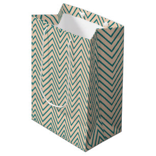 Peach Blue Chevron Stripe  Medium Gift Bag