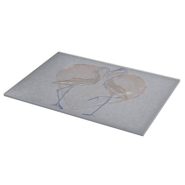 Peach & Blue Cranes Long & Happy Marriage Cutting Board (Corner)